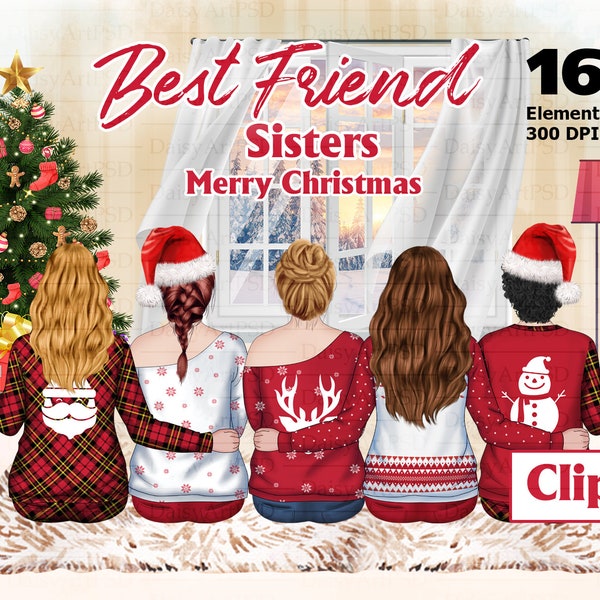 Christmas Best friends clipart, "Besties clipart", fashion girls clipart, soul sisters clipart, Bestie Print Christmas, Family Christmas.