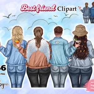 Clipart de melhores amigas, clipart de besties, garotas plus size, coquetéis, clipart de garotas da moda, clipart de irmãs de alma, clipart personalizável PNG