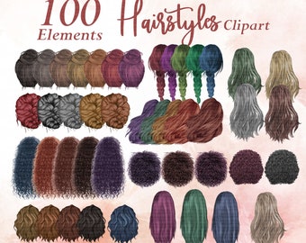 Hairstyles clipart: &quot;GIRLS CLIPART&quot; Custom hairstyles Long hair Girls  hair clipart Planner Clipart Sticker clipart Colorful Hair Clipart