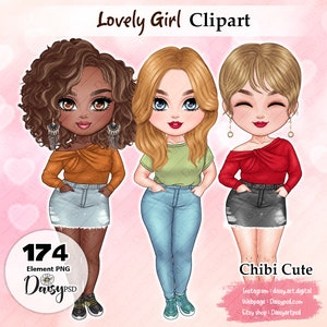 Mooi meisje clipart, beste vrienden clipart, bochtige meisje clipart, Soul Sisters clipart, mode meisjes, vriendschap clipart, aanpasbare clipart