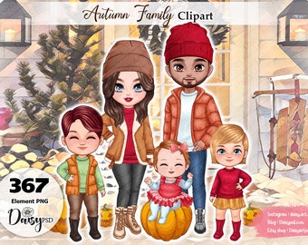 Autumn Family Clipart: Festive PNG Images (Digital Download)