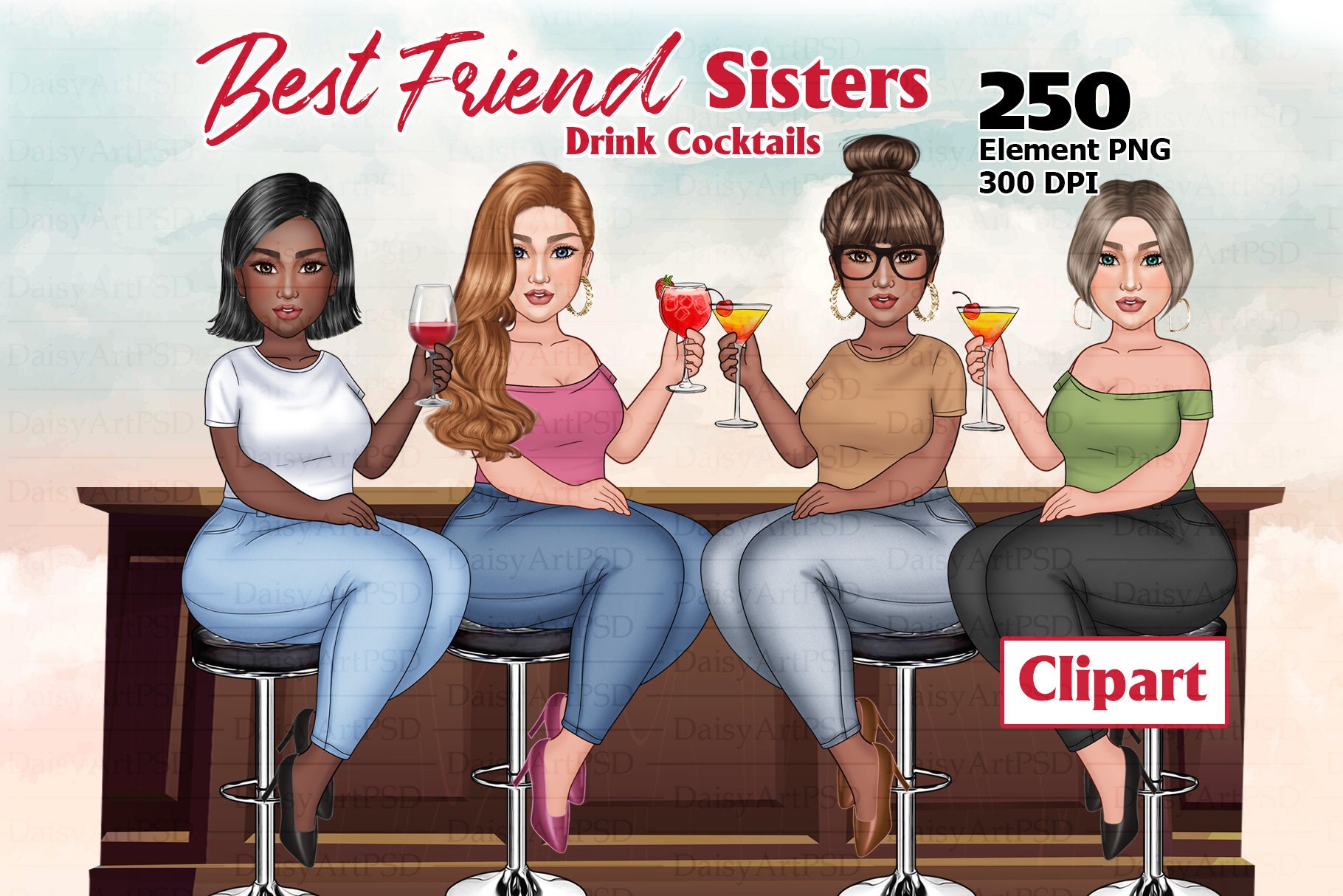 Best Friends Drinking Cocktails Clipart, Afro Girls Clipart, Curvy Girl  Sitting, Fashion Girls Clipart, Soul Sisters, Customizable PNG - Etsy Israel, image size:1820x1214