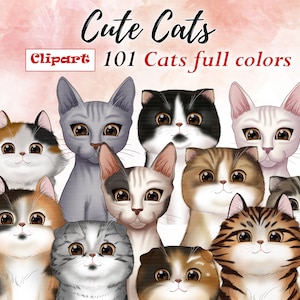 Cute cats clipart, colorful cat breeds, Kitten Clipart, cat pictures PNG, Pets Clip Art, Instant Download PNG, Digital Clip Art