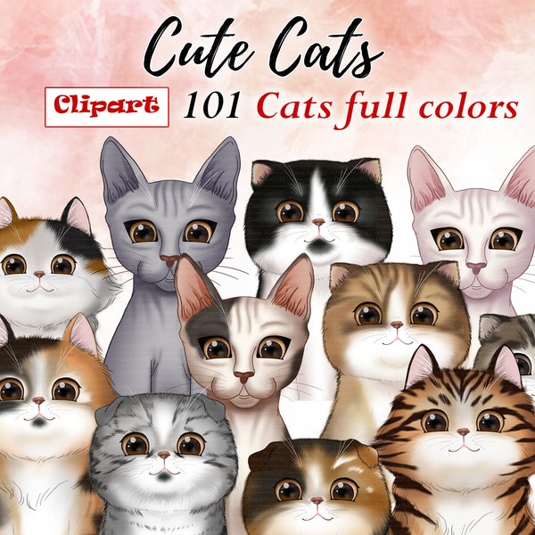 Cute cats clipart, colorful cat breeds, Kitten Clipart, cat pictures PNG, Pets Clip Art, Instant Download PNG, Digital Clip Art