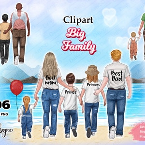Family Clipart, Custom Family Portrait. Mom Dad Daughter Son, Customizable Personal Family Clipart, Gift Ideas Instant PNG download.