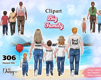 Personalisierte Familie Portrait Clipart: Mama, Papa, Kind (PNG Download)