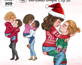 Clipart kerstpaar: vakantieportret maker (digitale png-download)