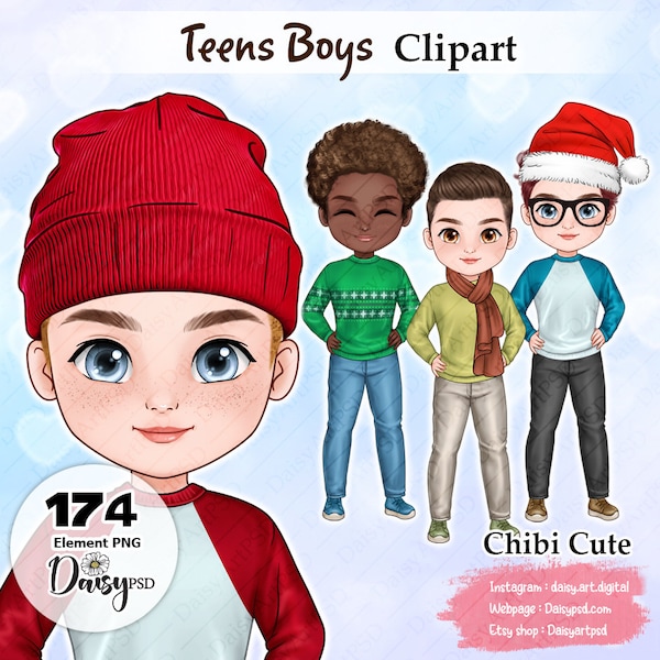 Teens Boys and Kids Clipart, Children Clipart, Teens Boys Christmas, African American, Black Boy Clipart, Customizable images.