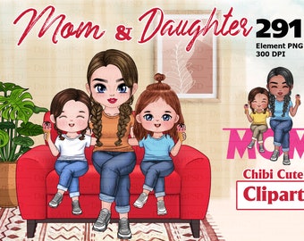 Mother & Daughter Chibi Clipart: Mom's Day PNG (Digital Download)