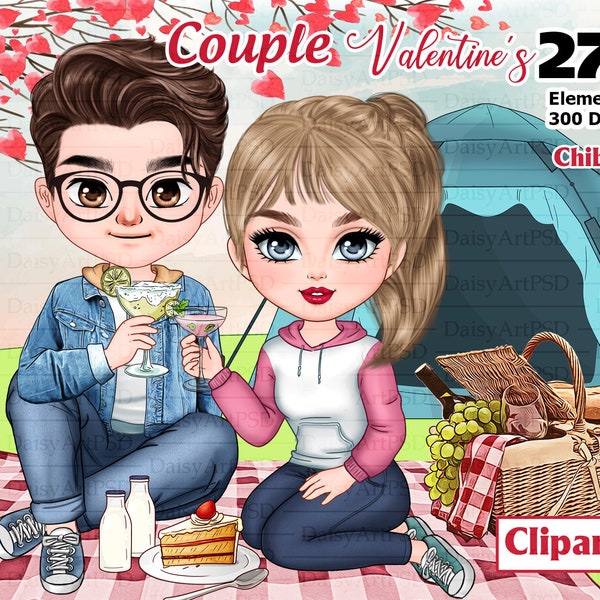 Couple Picnic Chibi Cute, Valentine's Day Clipart, Romantic couple, Love Couple, Best friend PNG, Gift Ideas, Valentine's Card Creator.