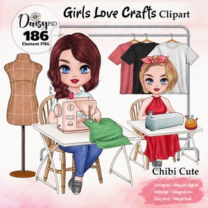 Crafty Girl Clipart: Sublimation PNG, Planner Boss Babe (Digital Image)