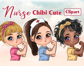 Clipart de enfermera chibi: pegatinas médicas personalizables (PNG)