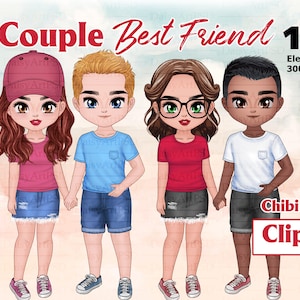 Summer couple Chibi. Valentine's Day Clipart, Romantic couple, Valentine's Card Creator, Love Couple ClipArt, Couple Portrait PNG.