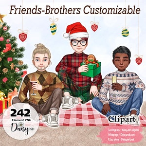 Migliori amici di Natale seduti Clipar, Clipart fratelli, Clipart fidanzato, Clipart pigiama di lana, Clipart invernale, Clipart natalizio da uomo.