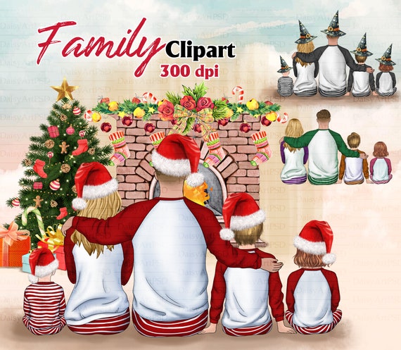 Christmas Family Clipart Sitting Family Family Christmas - Etsy