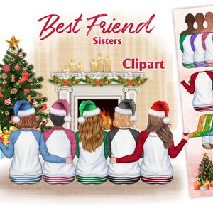 Clipart de Noël Meilleurs amis, « Clipart Besties », clipart de mode filles, clipart soul sisters, Bestie Print Noël, BFF de Noël.