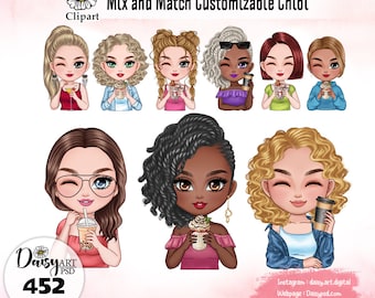 Custom Chibi Girl Clipart Set: Mix & Match Planner Graphics (Digital Image)