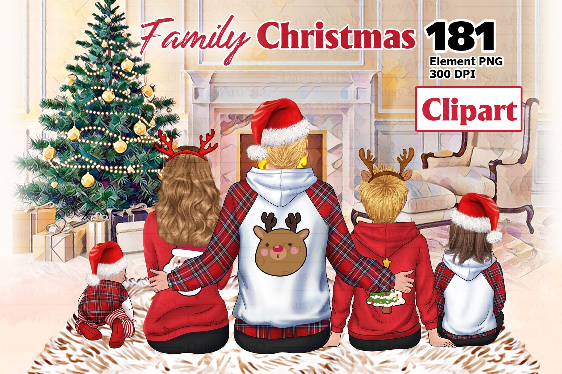 Christmas Family Clipart Sitting Family Winter Hoodie - Etsy 日本