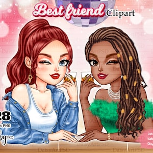 Beste Freunde Clipart, Besties trinken Cocktails Clipart, Schwestern Geschenke DIY, lustige Mädchen Kaffee, Mode Mädchen, Seele Schwestern, anpassbare PNG