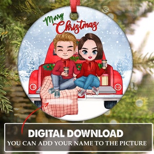 Aangepast paar Kerstmis, Ronde Ornament Sublimatie Ontwerpen Sjabloon, Vakantie Paar, Oorbel Sjabloon Digitale Download