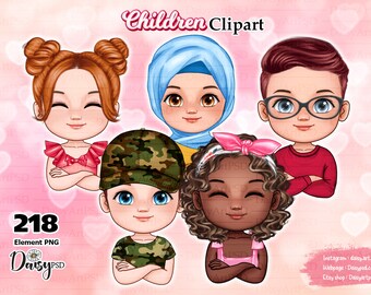 Chibi Children Clipart, Diverse Kids PNG (Digital Download)