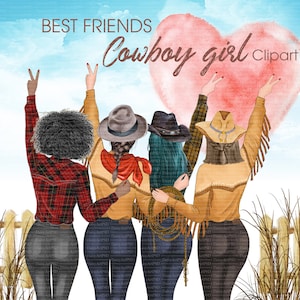 Garota cowboy de melhores amigos. Meninas do campo. Vaqueira. Clipart de cowboy e cowgirl. Design de caneca de presente personalizado clipart customizável Png