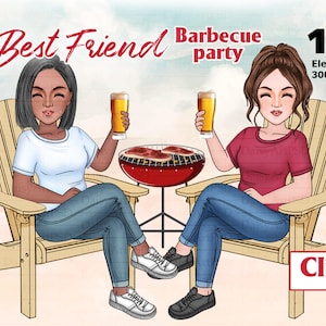 Clipart de festa de churrasco: "Clipart de melhores amigos". Acampamento personalizado, gráficos de moda de verão clipart ao ar livre, clipart de viagens, presentes personalizáveis.