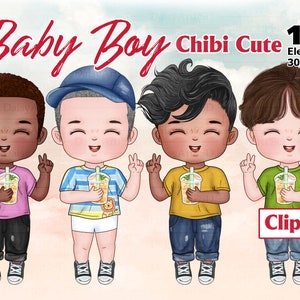 Kinder Clipart, Jungen Chibi Cute, Kinder Clipart, Kinder Jungen Clipart, Cartoon Clipart, Geschenkideen, Individualisierbares Design PNG