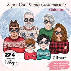 Big Family Christmas Crossed Arms, Mother Daughters Clipart, Mother's day, Father's day, Parents and Kids Clipart, Family personalized.