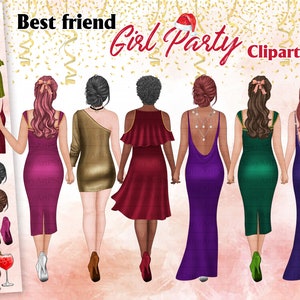 Party girls, party best friends, best friends celebrate Christmas together, soul sisters clipart,customizable clipart PNG