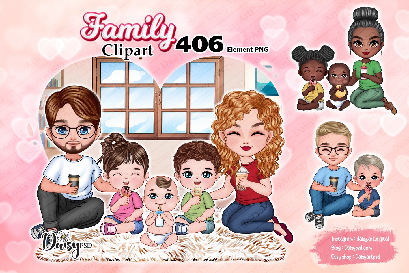 Family Sitting Clipart Custom Big Family Portrait Mom Dad - Etsy 日本 5product dad pants