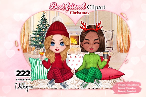 Best Friends Wool Pajamas Chibi Cute Clipart Besties Christmas Clipart Xmas Girl Cocktail Soul Sisters Clipart Customizable Clipart PNG Etsy Canada