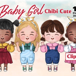 Children Clipart Girl Chibi Cute, Kids clipart, children clipart, girl clipart, cartoon clipar, Gift Ideas, Customizable Design PNG