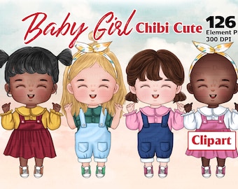 Chibi Girl Clipart, Customizable Kids Design PNG (Digital Download)