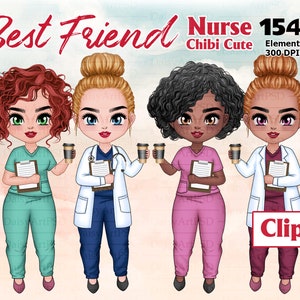 Nurse Coffee Chibi Clipart. Nurse African American. Planner Sticker Medical PNG. Afro Nurse Stickers Printable. Medicine Customizable.