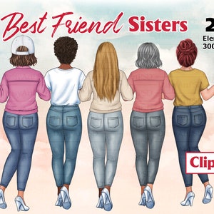 Best Friends Clipart, Besties Clipart, Sisters Stick Together, cócteles, clipart de chicas de moda, clipart de Soul Sisters, PNG personalizable
