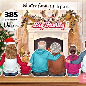 Winter Family Clipart: Christmas Portrait PNG (Digital Download)