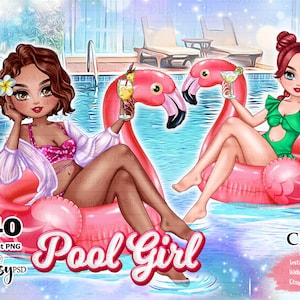 Clipart festa in piscina per ragazze, migliori amiche che bevono cocktail, costumi da bagno Clipart, Clipart estate, Souls Sisters , Clipart amico, sorelle clipart