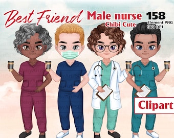 Clipart de enfermero chibi: médicos afroamericanos, pegatinas para agenda (PNG)