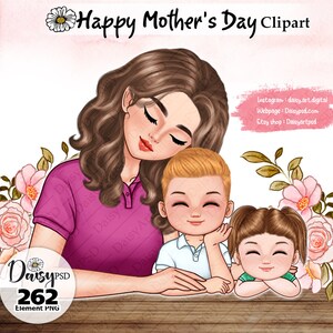 Mother&#39;s Day Clipart: Mom, Son, Daughter PNG (Digital Download)