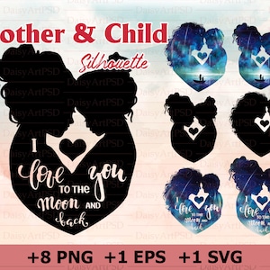 母と子のシルエット: 「母の日」 子の母 SVG、母娘 PNG、親のクリップアート、ママ PNG