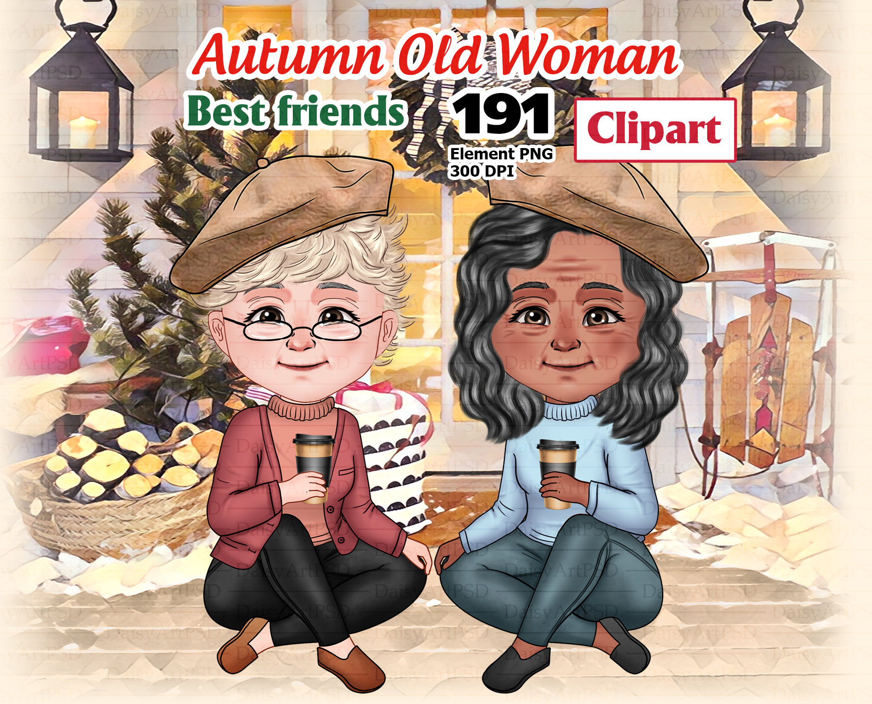 Autumn Old Friends Clipart Best Friends Grandmother Old Etsy