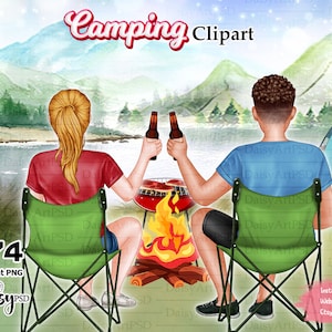 Camping Clipart: "Camping Paar Clipart ""Gelb""" Beste Freunde reisen zusammen, Sommermode Grafiken Outdoor Clipart, Geschenke anpassbar.