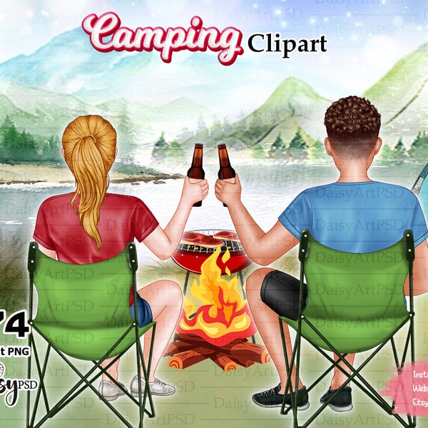 Camping Clipart: "Camping Couple Clipart". Best Friends Travel Together, Summer fashion Graphics Outdoor Clipart, Gifts Customizable.