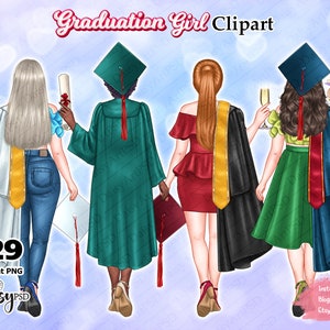 Afstuderen Meisjes Clipart, Afstuderen Dag, Afstuderen studenten, Afstuderen toga's Clipart, College Clipart, Afstuderen DIY PNG.