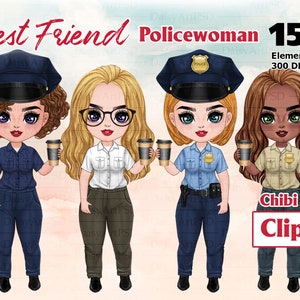 Frau Polizei Offizier Chibi Clipart, Custom Policewoman Portrait, Polizei Offizier Geschenk, Polizei GeschenkIdeen, Sublimation Design PNG.
