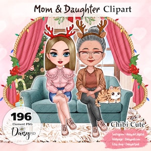 Mom and Daughter Clipart, Best Friends Clipart, Besties Clipart, Soul Sisters Clipart, Mother&#39;s Day Clipart, Christmas Gifts.