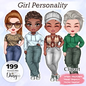 Meisje persoonlijkheid clipart, beste vrienden Chibi clipart, Soul Sisters, mode meisjes, zusters clipart, zusters mode, meisjes aanpassen.