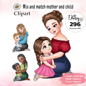 Clipart de madre e hijo, clipart de familia, clipart de mamá, clipart de hijo, clipart de hija, clipart de niños, regalo para madre DIY.