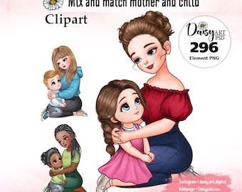 Mother and Child Clipart: Family PNG Images (Digital Download)